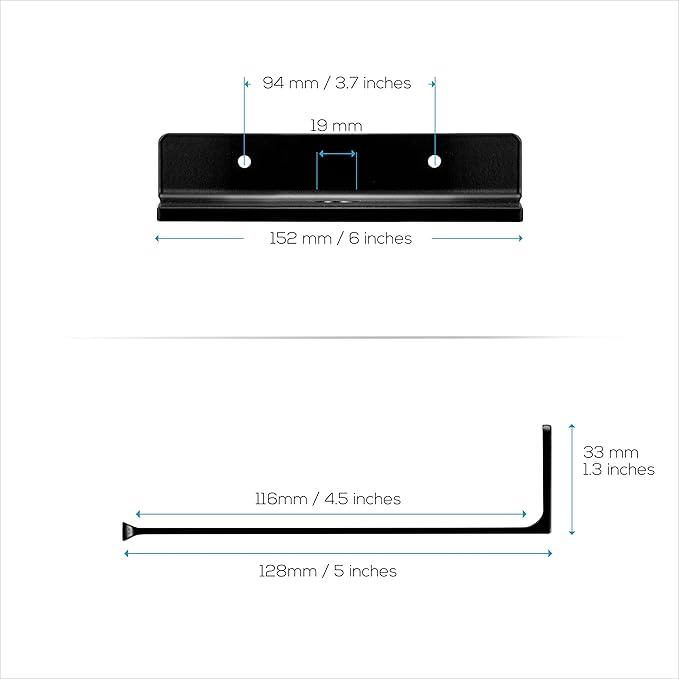 2-Pack 6" Floating Metal Wall Shelf for Books, Organizer, Speakers, Plants, Cameras, Books, Decor Display, Storage, Routers & More Wide Universal Holder Shelf by Brainwavz (Black)