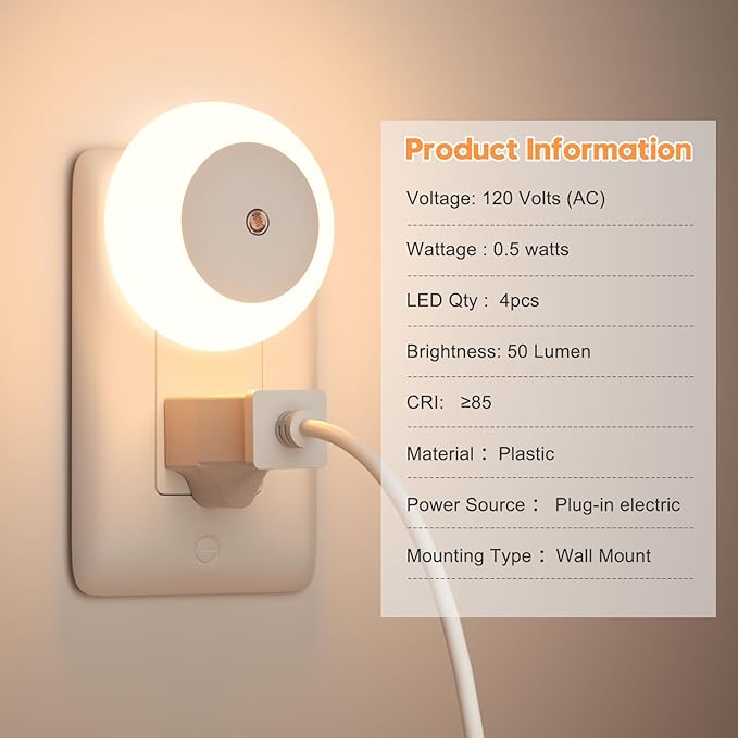 fesnne Night Light, Night Lights Plug into Wall, Dusk to Dawn Sensor Warm White Led Night Light 0.5W, 2 Pack Nightlight for Adults, Bedroom, Bathroom, Hallway, Kitchen