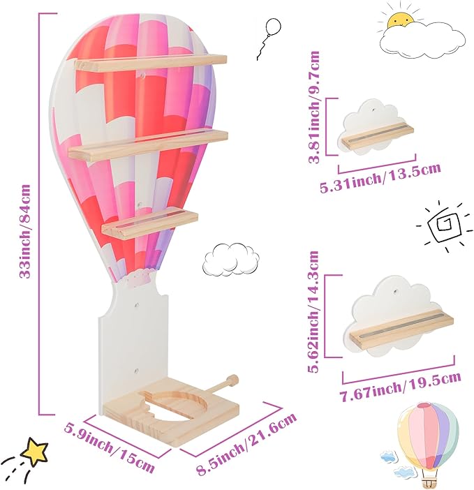 for Toniebox 2 and Toniebox 1 Tonie Shelf Wall Mounted Set of 4 (Balloons and 3 Cloud),Tonies Figures Tonies Storage,Magnetic Wooden Floating Shelves Compatible with Tonie box Player Character