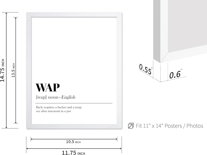 Poster Master Typography Poster - Dictionary Print - WAP Definition, Wet, Requires Bucket and Mop, Minimal, Funny - Gift for Girl, Friend - Wall Decor for Home, Bedroom, Dorm, 11x14 White Framed