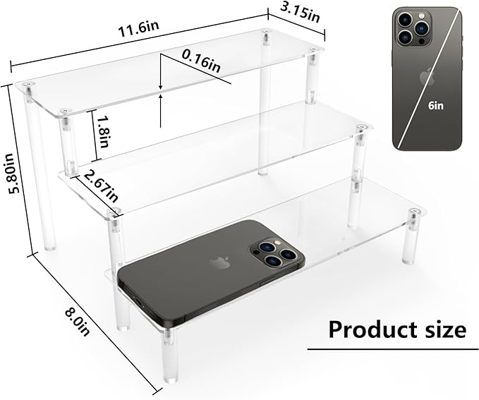 Acrylic Display Risers,Clear Display Risers Stand Small Mini Shelf 3 Tiered Cupcake Stand for Food Desserts Stand Shelves for Party Perfume Organizer Toys Figures Collections Cosmetic Products Tabletop Use
