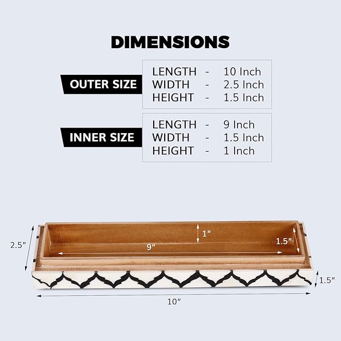 Handicrafts Home Decorative Storage Box with Lid, Moroccan Remote Control Holder Box, Slim Coffee Table Storage Organizer, Bone Inlay Resin Wooden Desk Shelf Storage Box, Black & White, 10 x 2.5 x 1.5
