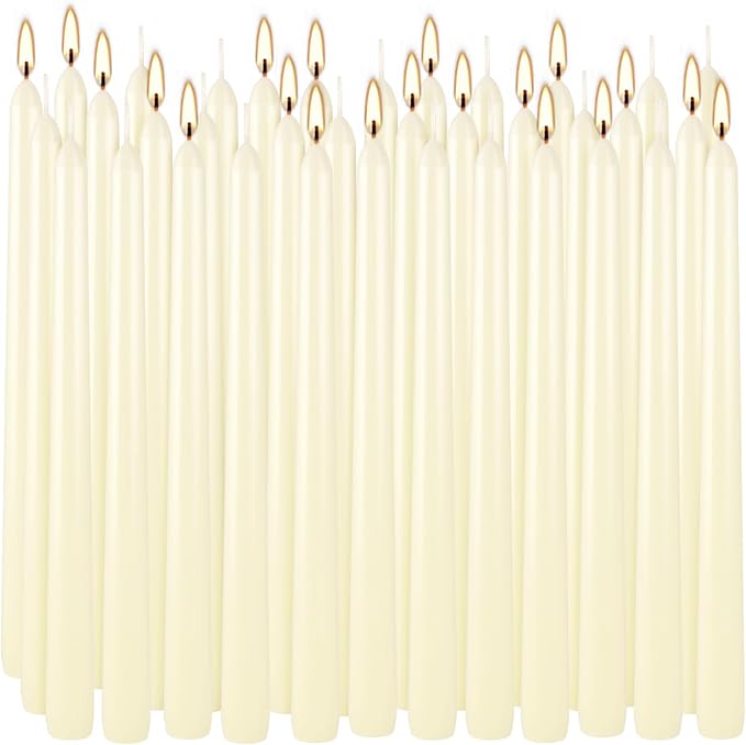 YOROXRG 36 Pack Ivory White Taper Candles, 7-8 Hours Burn Time, Unscented, Smokeless and Dripless, 0.8 x 10 Inch Dinner Candle Set for Household, Wedding, Party and Home Décor Candlesticks