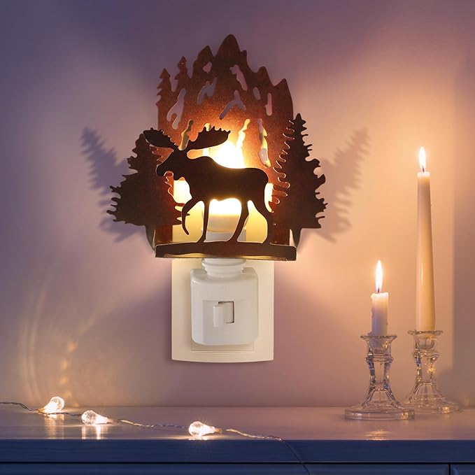 Tuanse Forest Moose Plug in Night Light Wilderness Farmhouse Metal LED Night Light Decorative Vintage Forest Mountain Lamp Decor for Bedroom Living Room Bathroom Holiday Christmas Gift