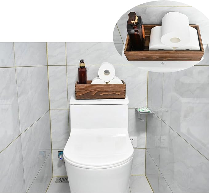 Farmhouse Rustic Bathroom Decor Box Funny Toilet Paper Tank Storage Basket, Toilet Paper Holder Wooden Decorative Box Perfect for Kitchen Table Countertop Utensil Farmhouse (Brown)