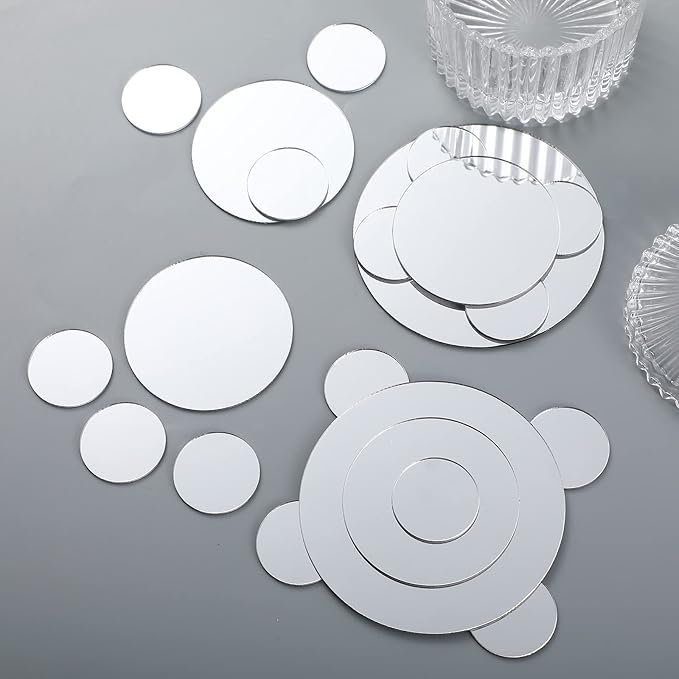 Jetec 40 Pieces Mini Size Round Mirror Small Round Mirror Adhesive Tiles Home Decoration for Crafts and DIY Projects Supplies(1 Inch, 2 Inch, 3 Inch)