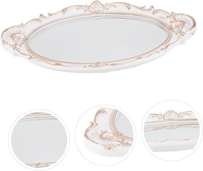 ABOOFAN Antique Oval Mirror Tray Elegant Makeup Organizer Photo Prop for Home Weddings Birthdays and Vintage Styling Convenient Dual Handles for Easy Carrying