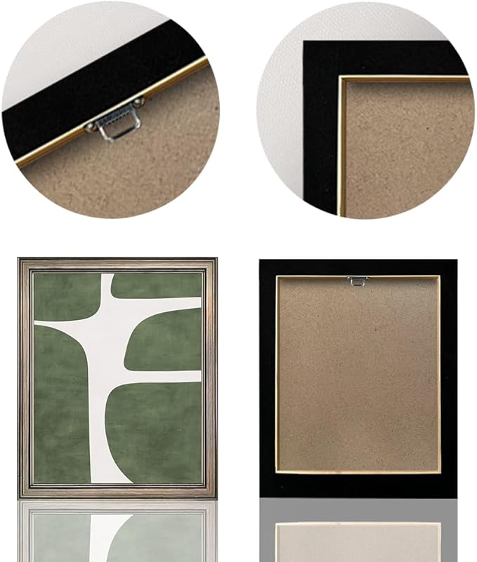 Vintage Framed Green and White Abstract Wall Art Mid Century Minimalist Contemporary Painting for Room Decor