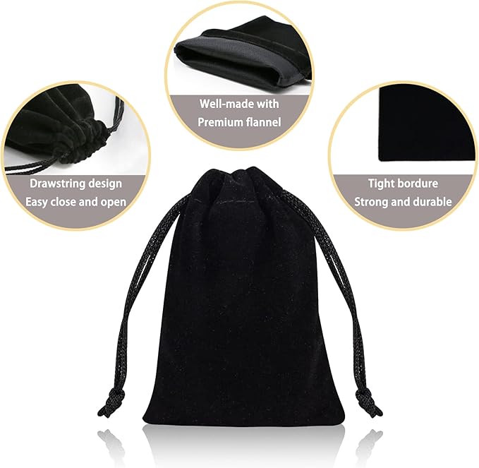 DTOL Velvet Cloth Jewelry Bags, Small Gift Pouches Drawstring Bags for Party, Travel Portable, Christmas, Festival, Makeup Favor Organizer Storage Holder Bags, 3x4 Inch 50 Pieces Black