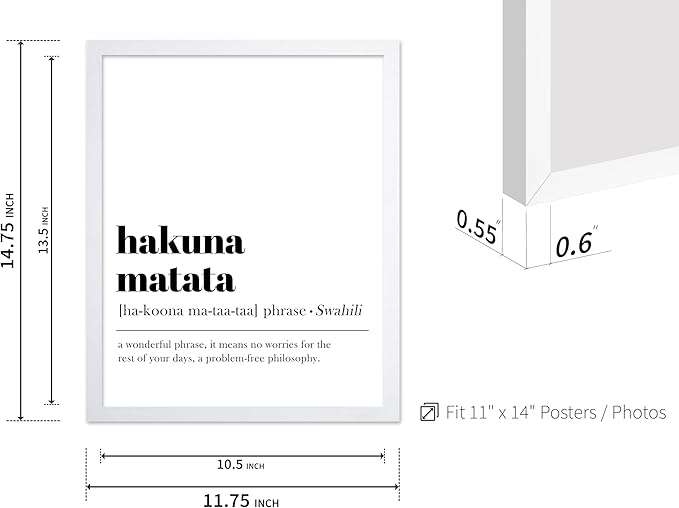 Poster Master Typography Poster - Dictionary Print - Hakuna Matata Definition, Wonderful Phrase, No Worries, Funny, Motivational - Gift for Kids, Friend - Wall Decor for Home, 11x14 White Framed