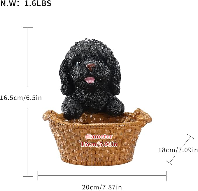 Dog Resin Storage Basket, Desktop Organizer for Remote & Keys, Cute Home Decor Tray, Ideal present for Pet Lovers.(Black Poodle)