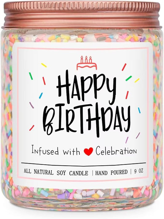 Homsolver Happy Birthday Gifts for Women Unique, Vanilla Cream Scent with Sprinkles Candy Birthday Candles for Her, Handmade Aromatherapy Candle Decor