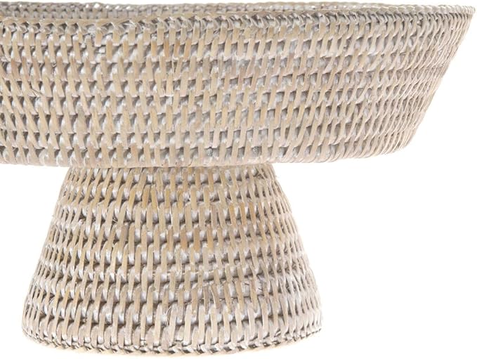 KOUBOO La Jolla Rattan Fruit Bowl, Decorative Kitchen Basket, Wicker Storage Bowl for Fruit, Vegetables, Modern Home Decor, Serving Platter, Small Tray, White Wash