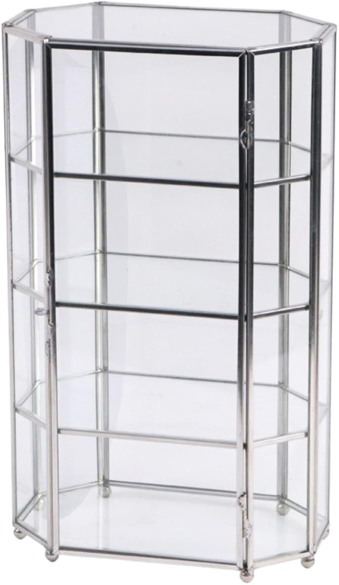 Vaveren Desktop Glass Makeup Storage Box with 4 Layers Trinket Earring Ring Holder Brass Frame Cosmetic Organizer for Bathroom Vanity