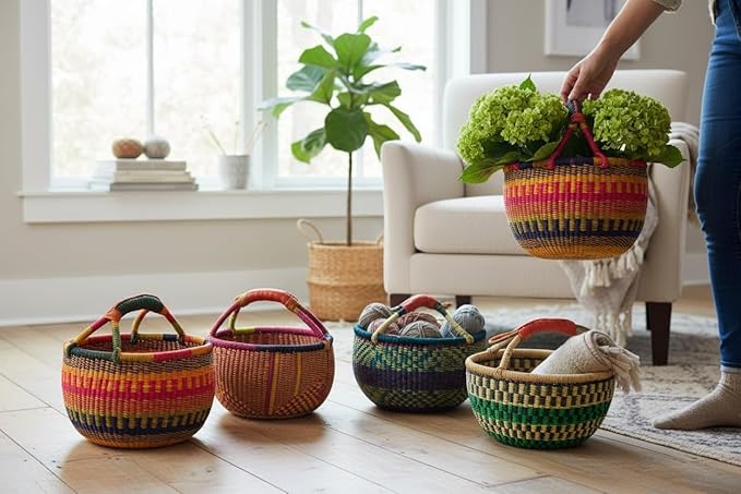 9" -11" Across Children's Small Bolga African Bolga Ghana Basket Fair Trade toys Easter Eggs basket (COLORS VARY) 1 EA