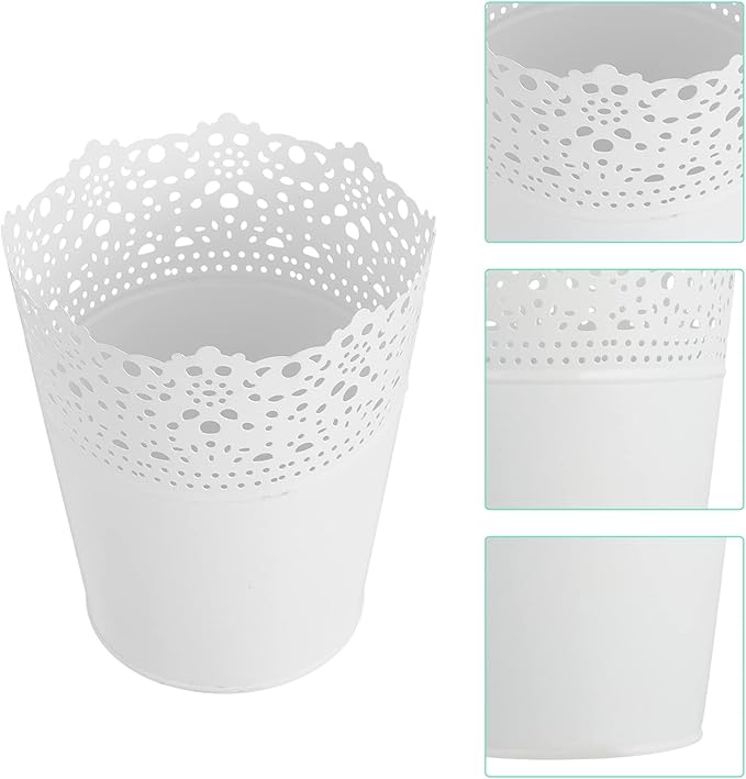 2pcs Rustic Metal Flower Vase Lace Hollow Iron Flower Pot French Country Style Flower Bucket Tin Pot Cosmetics Storage Boxes Table Decor