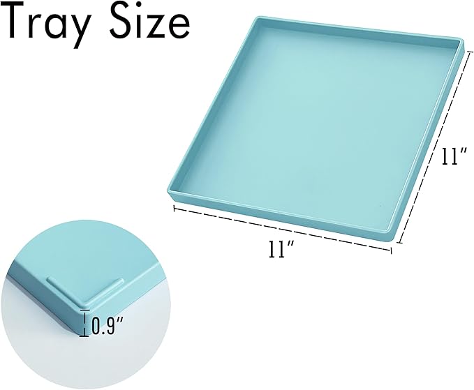 Blue Square Plastic Tray - 11 Inch Organizer Tray for Bathroom Vanity, Dresser, Coffee Table, Nightstand | Decorative Catch-All Tray for Makeup, Jewelry, Remote Controls & Essentials