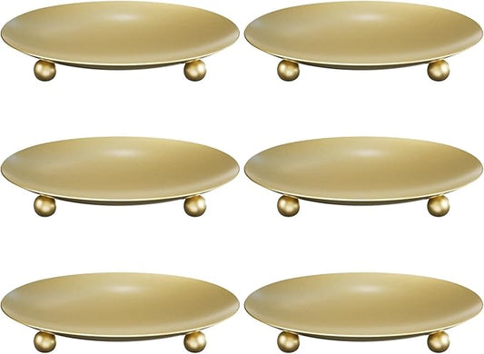 Gold Candle Holders for Pillar Candles, Set of 6 Premium Metal Candle Plates Candle Stand for LED or Wax Candles, Decorative Pillar Candle Holder Dish for Table Centerpiece