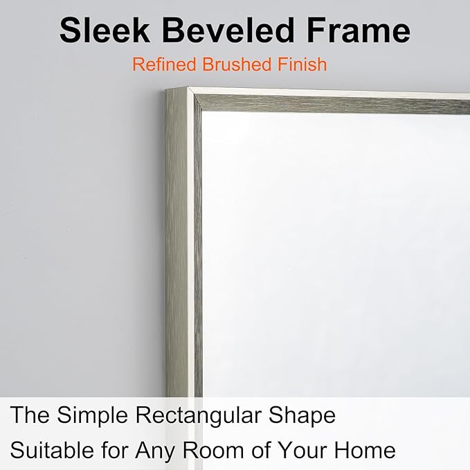 Bathroom Mirror for Wall, 36x24 Inch Metal Framed Mirror, Brushed Nickel Rectangle Mirror, Bathroom Vanity Mirror Farmhouse, Tempered Glass, Anti-Rust, Hangs Horizontally or Vertically