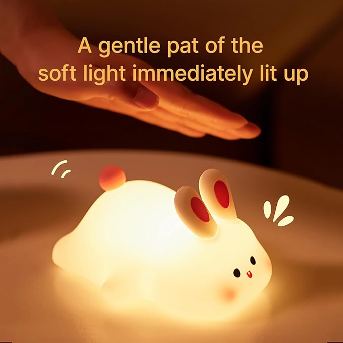 Night Light for Kids, Chubby-Faced Rabbit lamp 3-Level Dimmable USB Rechargeable Lamp with Timer, Soothing Animal Toy for Nursery Bedroom Dorm Decor, Gift for Boys Girls Teens Adults