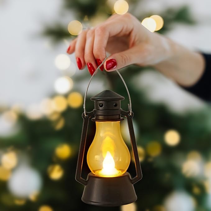 12Pcs LED Mini Vintage Lantern Decor Indoor Decorative Outdoor Hanging Lantern Decorative Small Candle Lanterns Farmhouse Decor for Wedding Centerpiece,Halloween,Christmas,Farmhouse Decorative