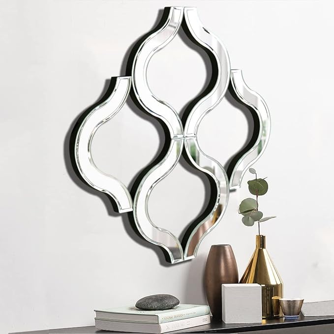 DMDFIRST Arc-Shaped Decorative Wall Mirror Silver 20"x20" Large, Exquisite Bevelled Gorgeous Glam Accent Decor, Unique Modern Fashion Hand Craft Chic Wall Decor