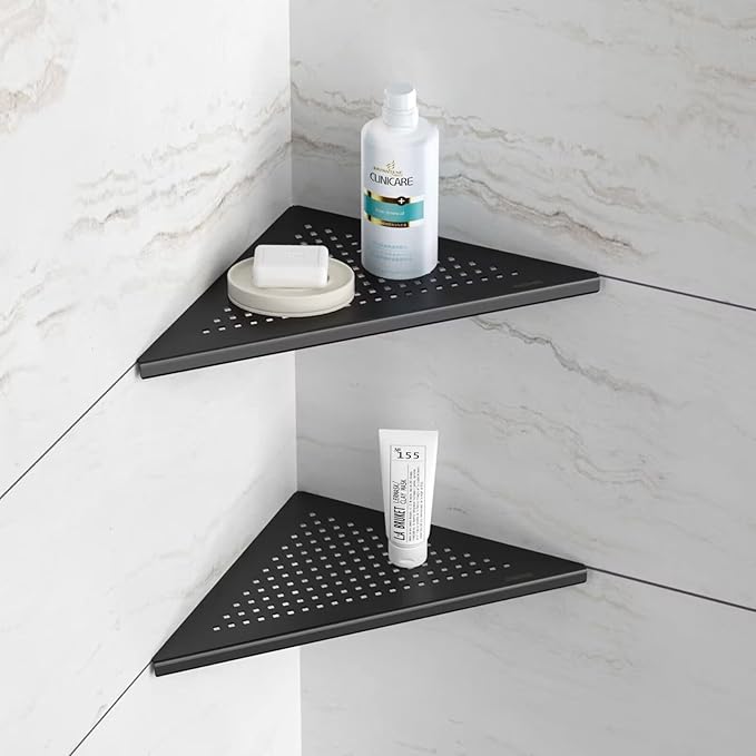 Neodrain 10 Inch Corner Matte Black Wall Shelf Set of 2, Floating Corner Shelves for Wall, 304 Stainless Steel Storage Shelves for Bathroom,No Drilling