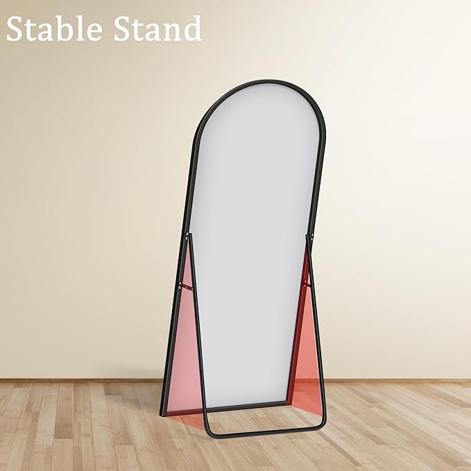 GlasFlength 56" x 18" Full Length Mirror with Stand, Arched Aluminum Alloy Frame, Versatile Standing, Hanging, or Leaning Wall/Floor Mirror for Bedroom, Living Room, or Entryway, Black