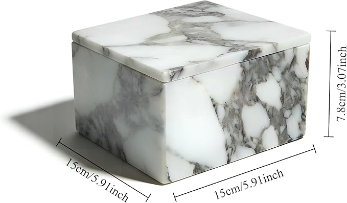 Luxury Marble Storage Box with Lid, White and Purple Veined Pattern, Decorative Organizer for Makeup Brushes, Jewelry, Bathroom Accessories (Square)