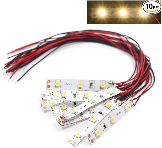 DD01WM 10pcs Pre Wired White Strip Led 3528 SMD LED Light Self-adhesive Flexible 12V ~ 18V