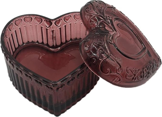 Glass Jewelry Box Heart Shape Cute Box for Storage Ring Earring Trinket Vintage Jewelry Organizer Decorative Gift for Women Girls-GRB003-Red