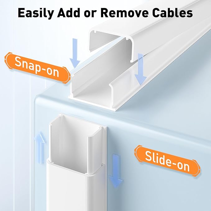 Delamu Cord Hider, 236in Cable Hider, Cord Covers for 3-4 Wires on Wall, Wire Covers for Cords, Wire Hiders for TV on Wall, Easier Setup Cable Cover Cable Management, W1.18 H0.63in, White