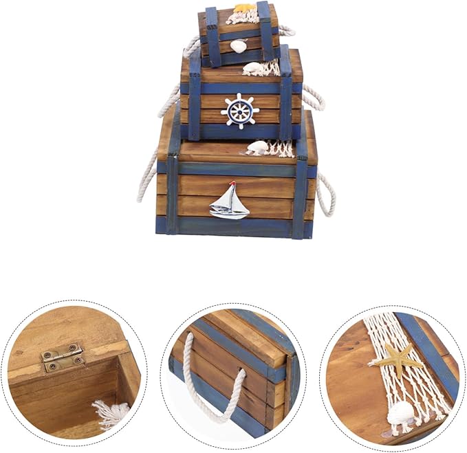 FOMIYES Mediterranean Vintage Wooden Jewelry Box Set 3pcs Makeup Storage Containers Retro Style Organizer for Home Decor and Travel