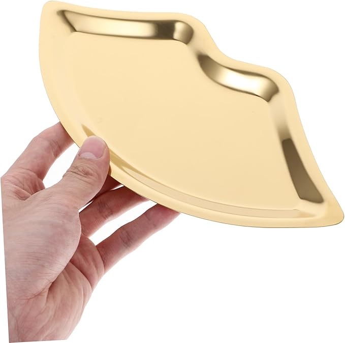 Lip Shaped Jewelry Plate Key Tray Makeup Organizers for Counter Organizers Gold