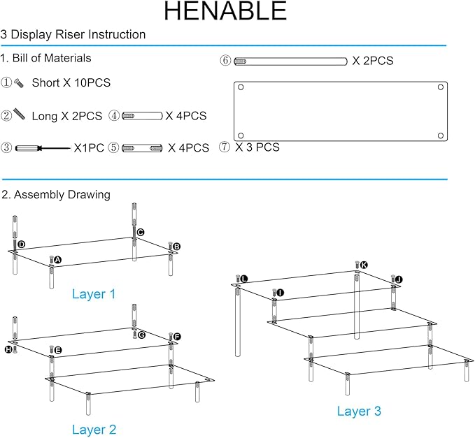 HENABLE 3 Tier Perfume Organizer Stand, Black Acrylic Risers Display Stands, Cologne Shelf Dessert Display for Party, Figure Stand Funko POP Shelves, Collection Cosmetic, Cupcake Stand Holder