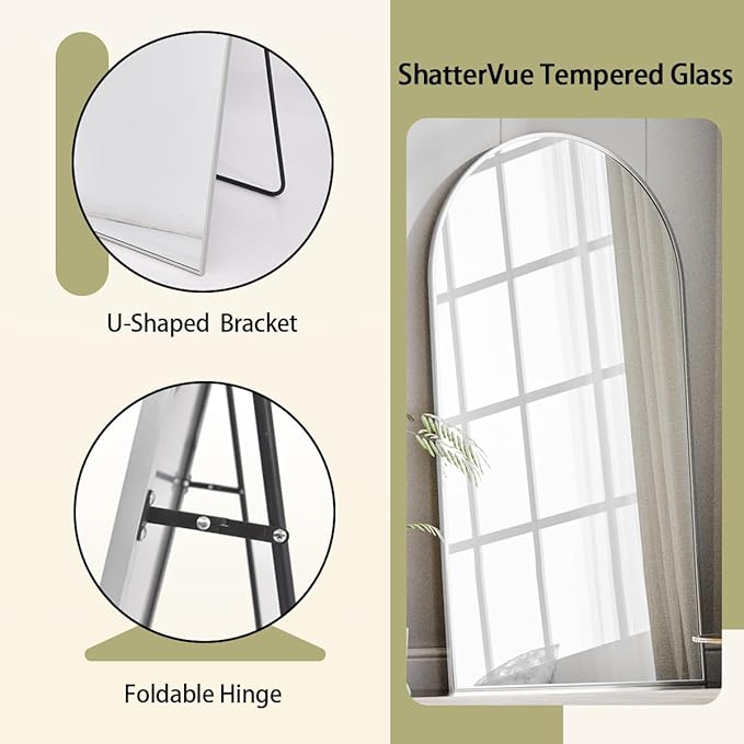 BEAUTYPEAK 76"x34" Arch Full Body Floor Mirror, Full Length Mirror Hanging or Leaning Arched-Top, Wall Mirrors with Stand for Bedroom, Dressing Room, Silver