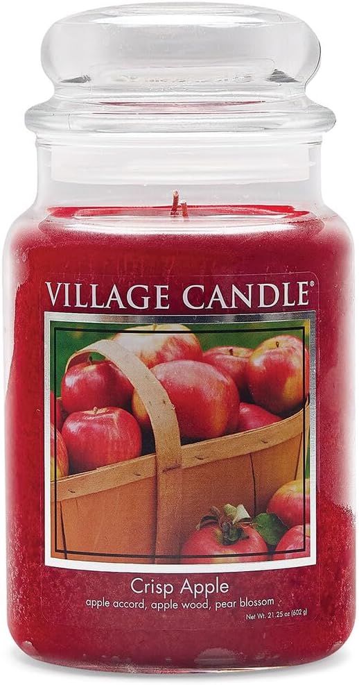 Village Candle Crisp Apple Large Glass Apothecary Jar Scented Candle, 21.25 oz., Red