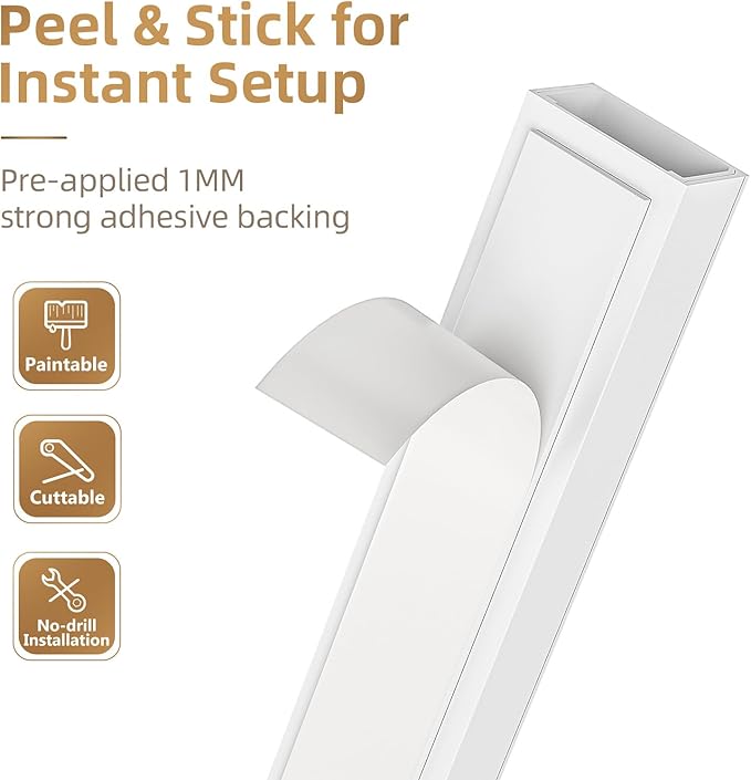 Delamu Cord Hider, Cord Covers for Wires on Wall, One-Cord Cable Hider, Self-Adhesive Wire Hiders Wire Covers for TV Cords on Wall, Easy Mount Cable Cover Management Kit, 6X W0.59 H0.4in, White
