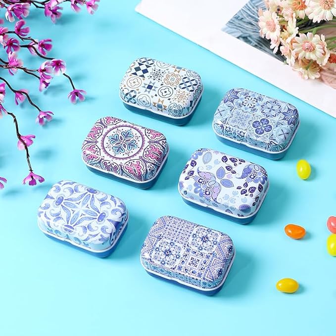 8Pcs Metal Hinged Tin Box Container Floral Farmhouse Rustic Mini Portable Small Storage Container Kit with Lid for Home Storage 2.1x1.5x1 Inch (Multicolor)
