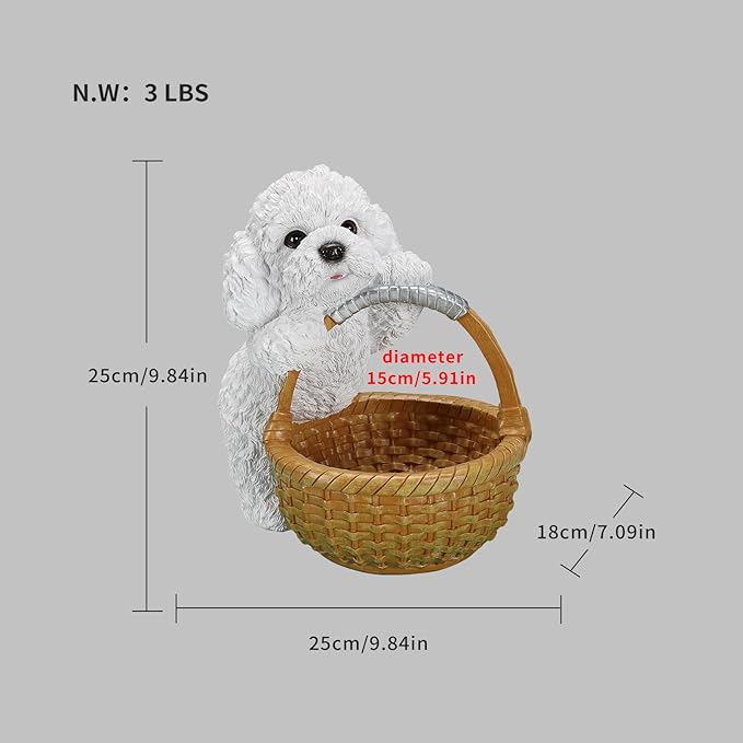 Dog Resin Storage Basket, Desktop Organizer for Remote & Keys, Cute Home Decor Tray, Ideal present for Pet Lovers.(White Poodle)