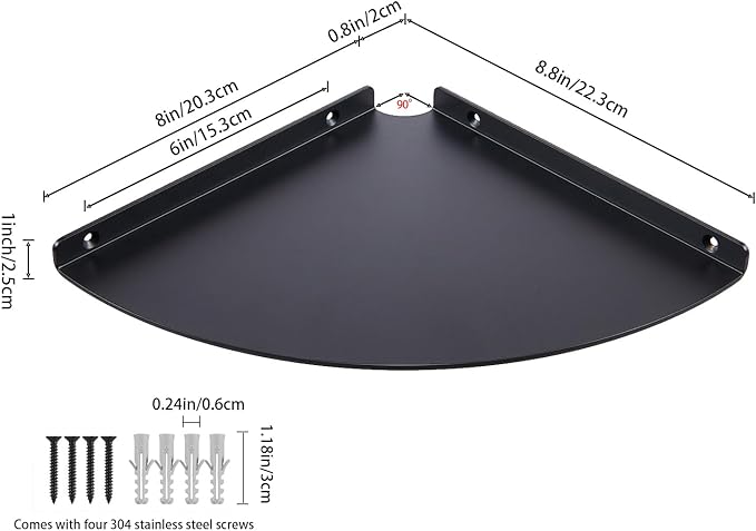 Corner Shelf - Heavy Duty 3.0mm Aluminum Alloy Wall Mounted Floating Shelf for Bathroom, Kitchen, Living Room, Office, Bedroom & Dorm - Black