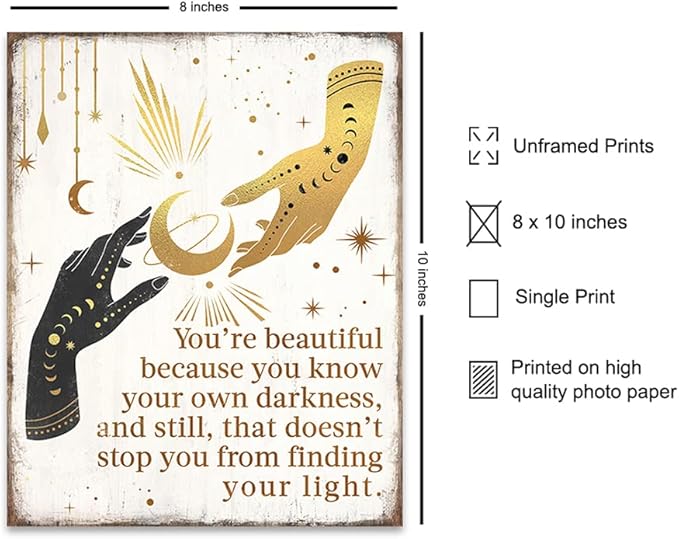 Boho Witchcraft Wall Art - Gothic Witchy Room Decor - Inspirational Positive Quotes for Women - Encouraging Gifts - Shabby chic Celestial Wicca Wiccan Witch Motivational poster - Pagan Supplies