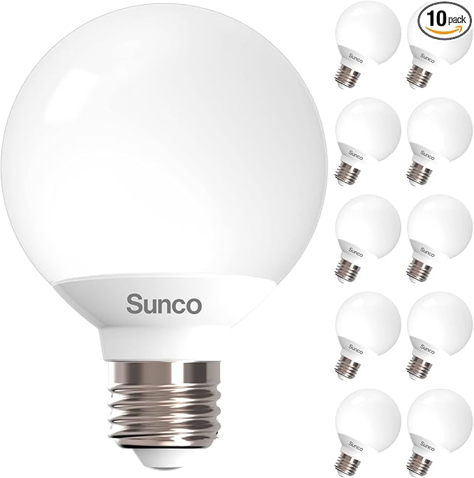 Sunco 10 Pack G25 LED Light Bulbs, Vanity Globe Bathroom Light Bulb, 450 LM, 5000K Daylight, 6W (40W Equivalent), Dimmable Mirror Vanity Decorative Bulb, E26 Base UL