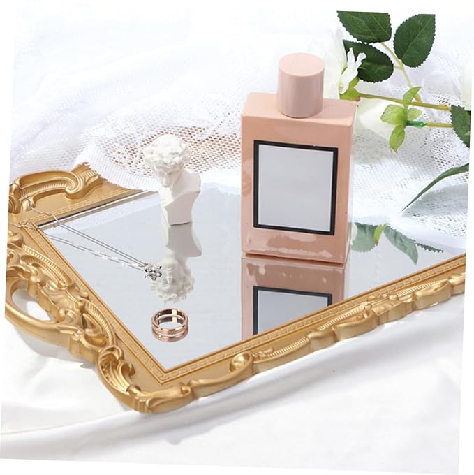 SAFIGLE Vanity Tray Mirror Plate Decorative Perfume Tray Makeup Organizer for Dresser Bathroom Countertop Home Décor Accessory