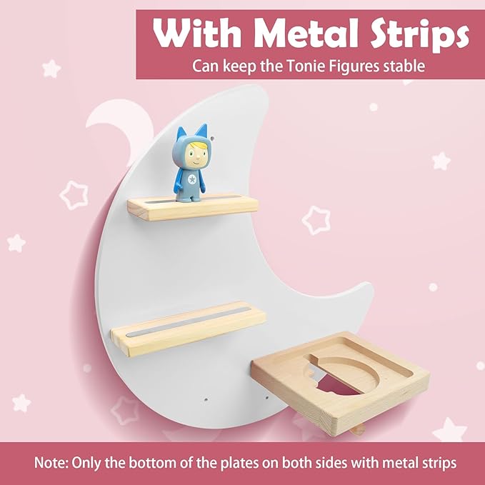 Taladad for Toniebox 2/1 Tonie Shelf Wall Mounted Set,Tonie Figures Storage,Magnetic Wooden Floating Shelves Compatible with Tonie Box Player Character for Children Room