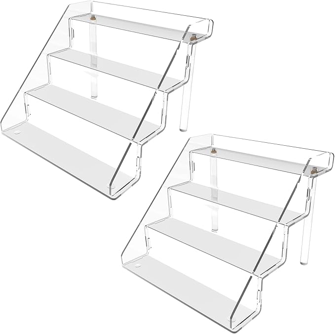 Sezanrpt Clear Acrylic Display Risers Stand Set of 2, Perfume Organizer Holder And Storage, Acrylic Cupcake Stand, Tiered Display Shelf for Funko Pop, Collections, Spice, Nail Polish, 9x8.3x6.7 inch