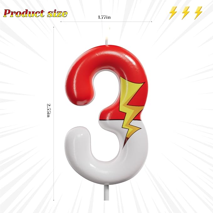 Red and White Birthday Number Candle Cartoon Style Cake Topper for Kids, Cute Decorative Numeral for Animated Theme Party & Anniversary Celebration (Pink Dot, 3)
