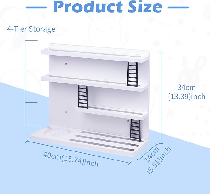 for Tonie Shelf Magnetic,for Tonie Storage Wall, Holds 50+ Characters Creative Magnetic Top & Back,Pinewood Floating Shelves for Wall,Dedicated Charging Slot for Tonebox,4 Tier – White Color