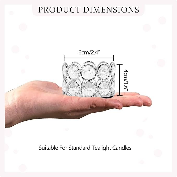 VINCIGANT Silver Crystal Tea Light Candle Holders Set of 12 for Wedding Home Table Centerpiece Decoration,Easter Gift(Candle Excluded)