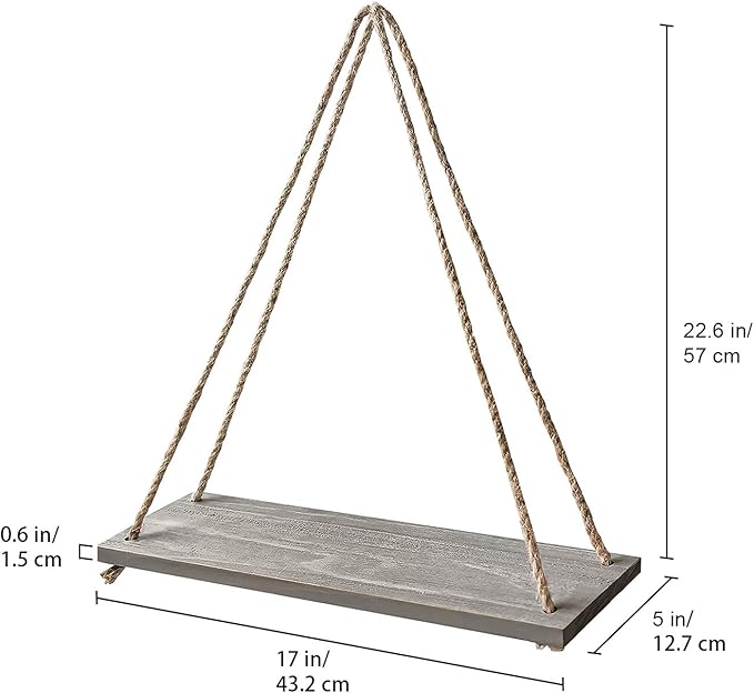 17 x 5 inch Wall Hanging Floating Shelves, Distressed Wood Farmhouse Organizer, Rustic Home Décor for Living Room Bathroom Bedroom Kitchen Apartment, Set of 2, Gray Wash